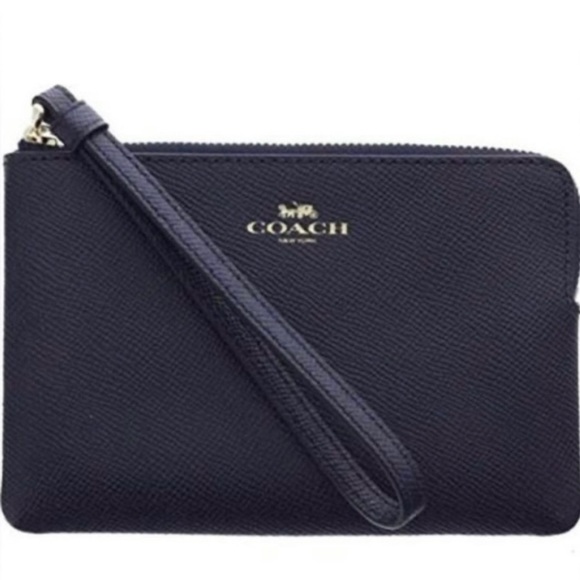 Coach Handbags - New COACH Corner Zip Leather Wristlet in Midnight Blue 💙